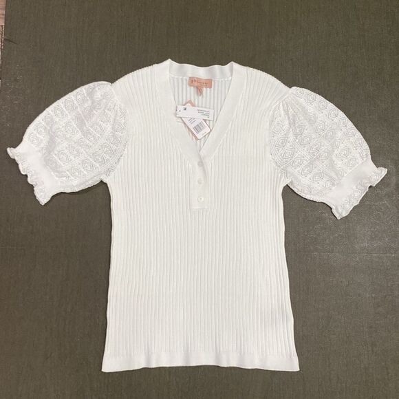 NWT Philosophy White Knit Top with Puff Sleeves Size XL - Picture 1 of 7